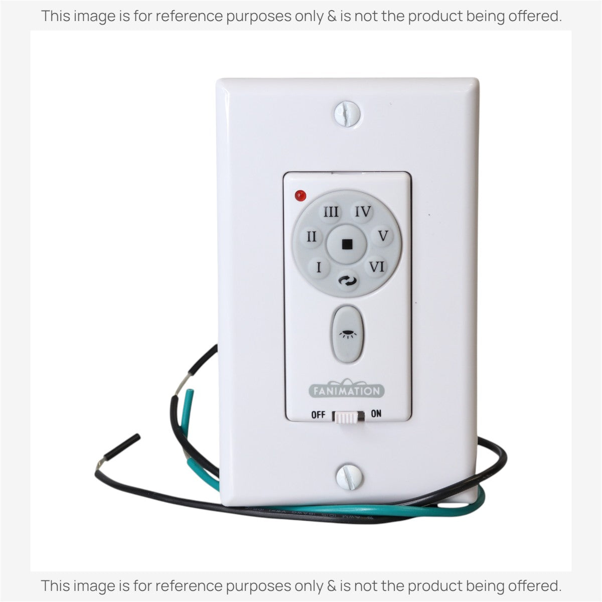 Anderic white wired wall plate remote control for Fanimation ceiling fans with 6-speed settings and light button.