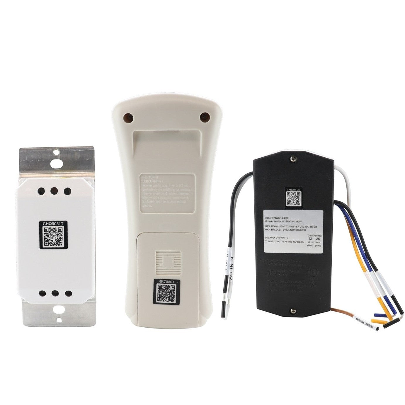Anderic wired ceiling fan wall control kit with receiver and remote for four-speed fan and light dimming functionality.