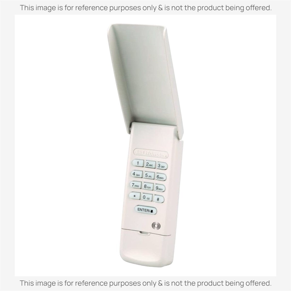 Anderic wireless keyless entry keypad for garage door openers with a white protective cover and backlit buttons.