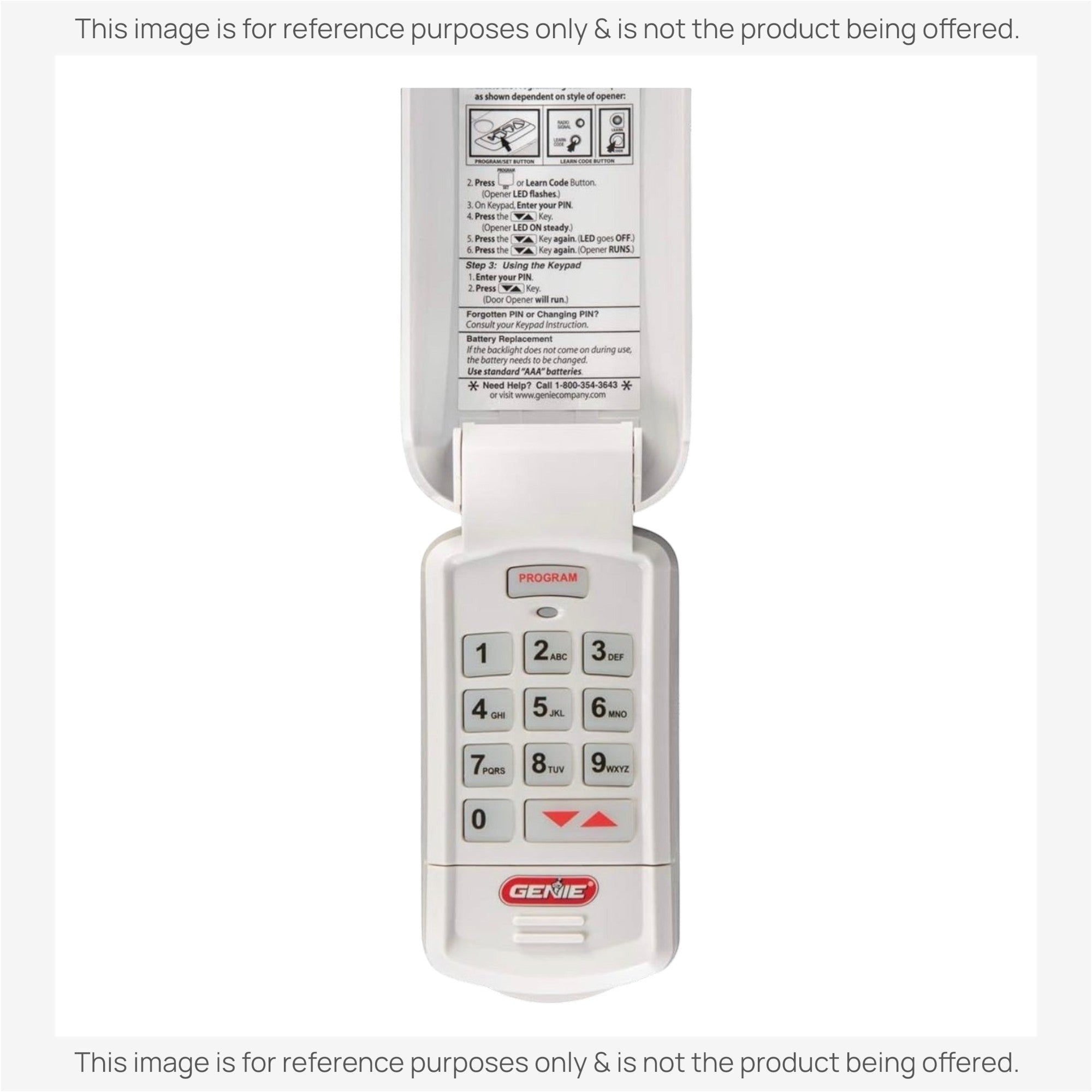 Anderic wireless garage door keypad with white plastic casing, numeric buttons, and a protective flip cover.