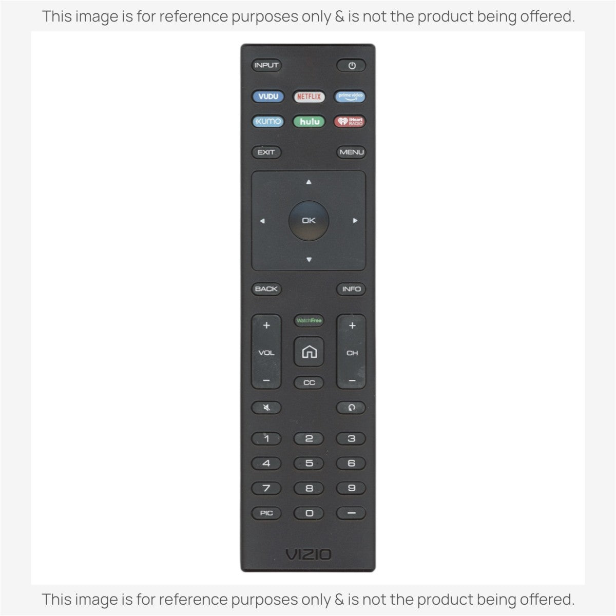 Anderic XRT140 infrared remote control for Vizio SmartCast TVs with dedicated streaming app shortcut buttons.