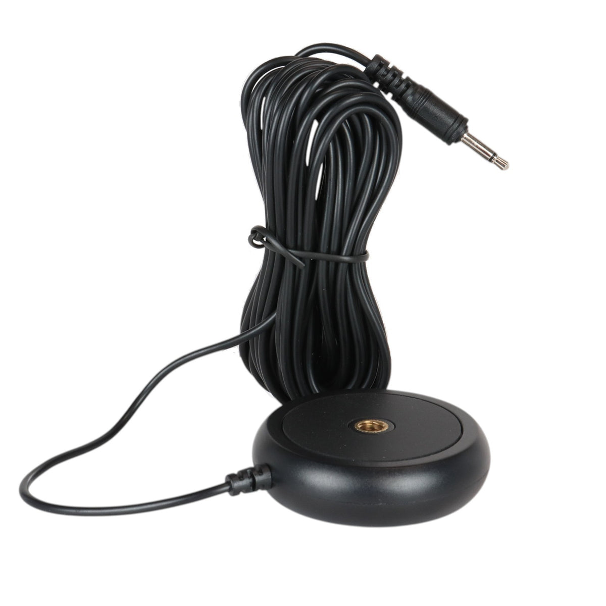 Anderic RRCM2 black calibration microphone for Yamaha AV receivers with a long coiled cable and 3.5mm plug