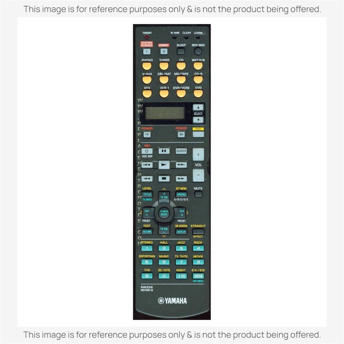 Anderic RRAV300 black replacement remote control for Yamaha AV receivers with multi-function buttons and LCD screen.