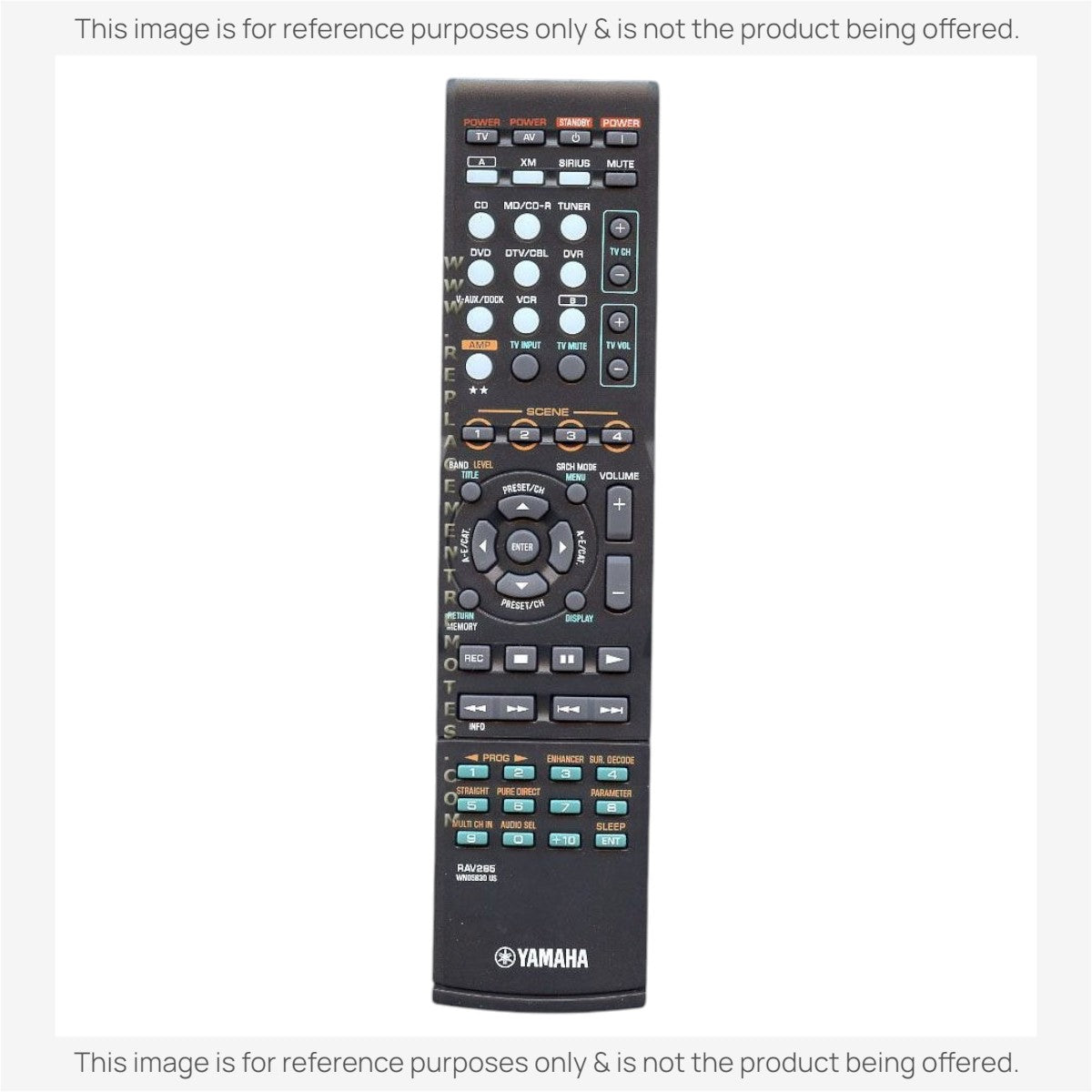 Anderic replacement remote control for Yamaha RAV285 A/V receivers featuring a black keypad and multi-function buttons.