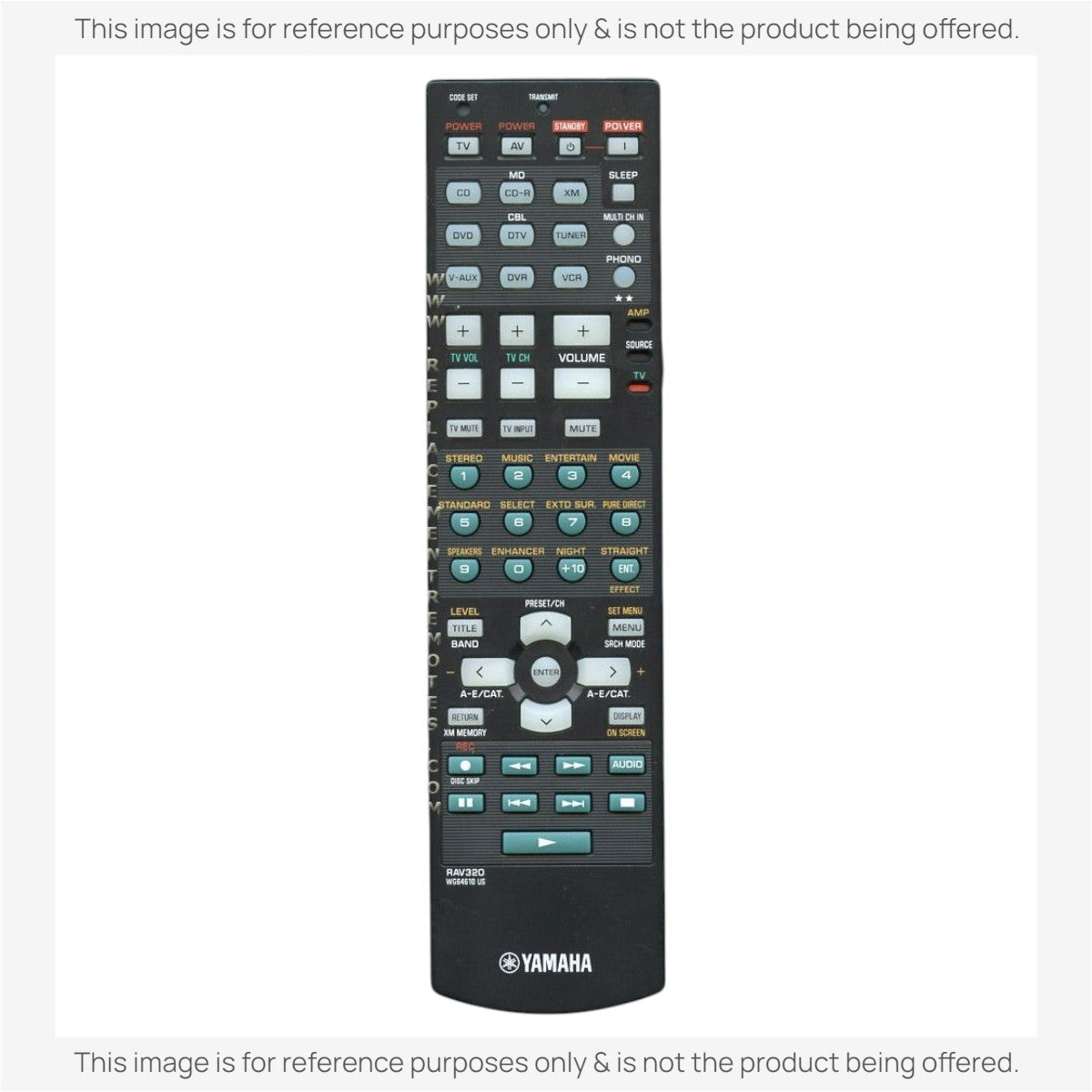Anderic replacement remote control for Yamaha RAV320 A/V receivers with black casing and multi-function buttons.