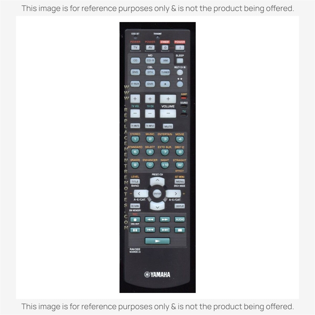 Anderic replacement remote control for Yamaha RAV322 A/V receivers with black casing and multi-function buttons.