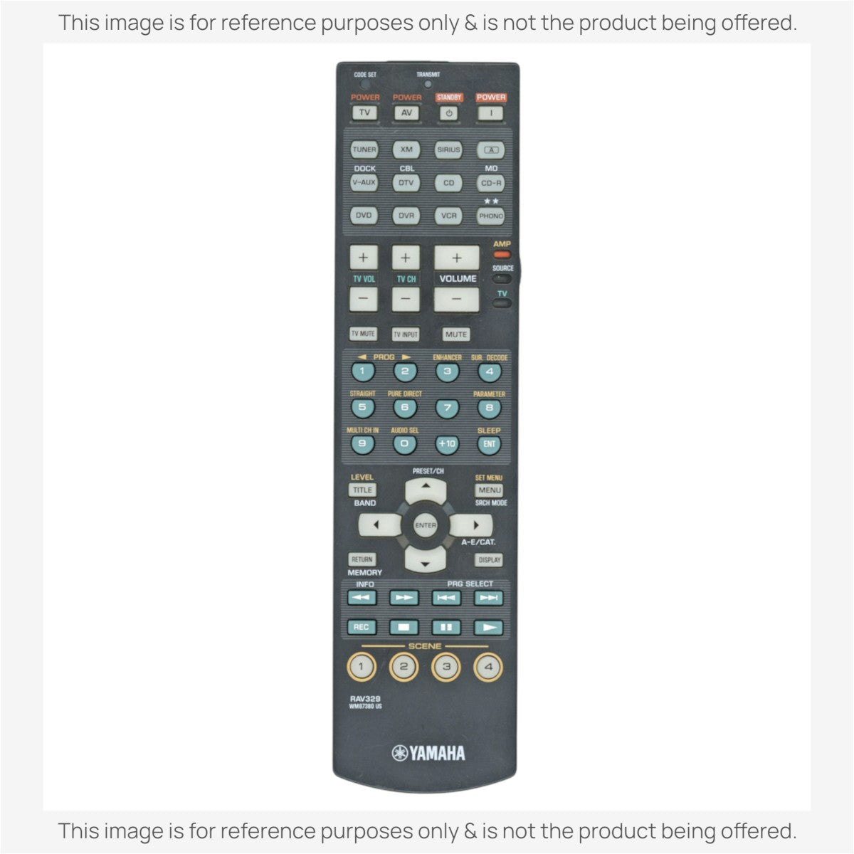 Anderic replacement remote control for Yamaha RAV329 A/V receivers, featuring a black keypad with labeled buttons.