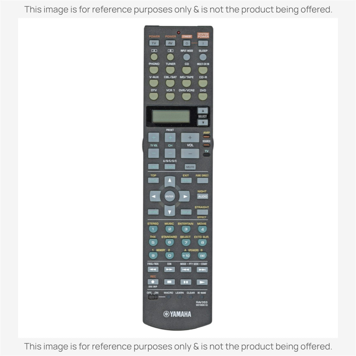 Anderic replacement remote control for Yamaha RAV353 A/V receivers featuring a black finish and multi-function buttons.