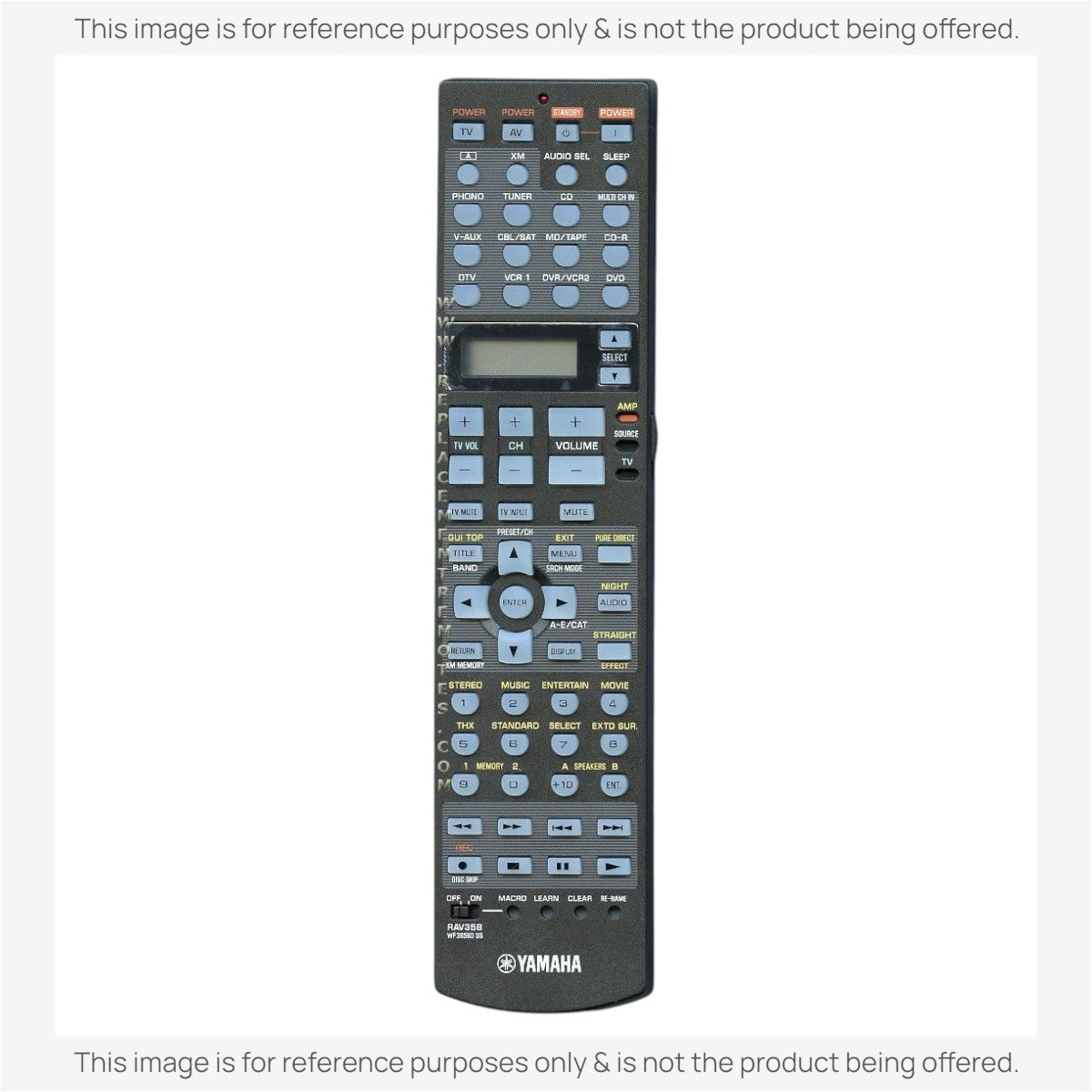 Anderic replacement remote control for Yamaha RAV358 A/V receivers with black casing and blue buttons.