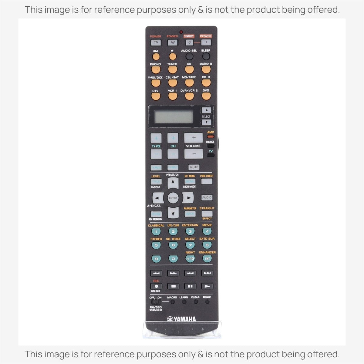 Anderic replacement remote control for Yamaha A/V receivers with black casing and orange, grey, and blue buttons.
