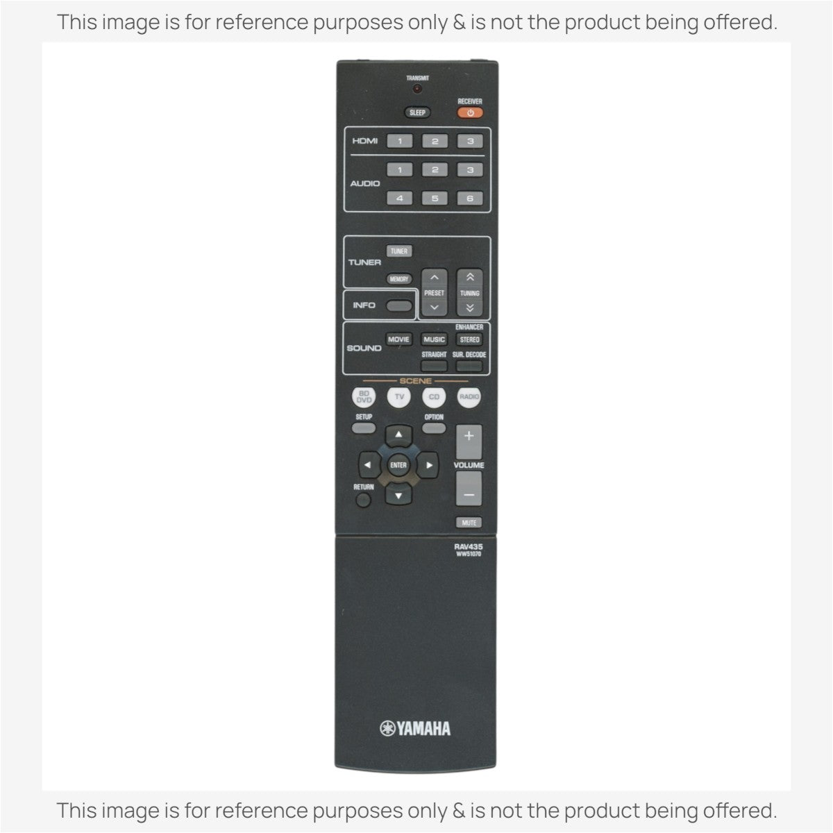 Anderic black replacement remote control for Yamaha AV receivers with clearly labeled buttons and menu navigation.