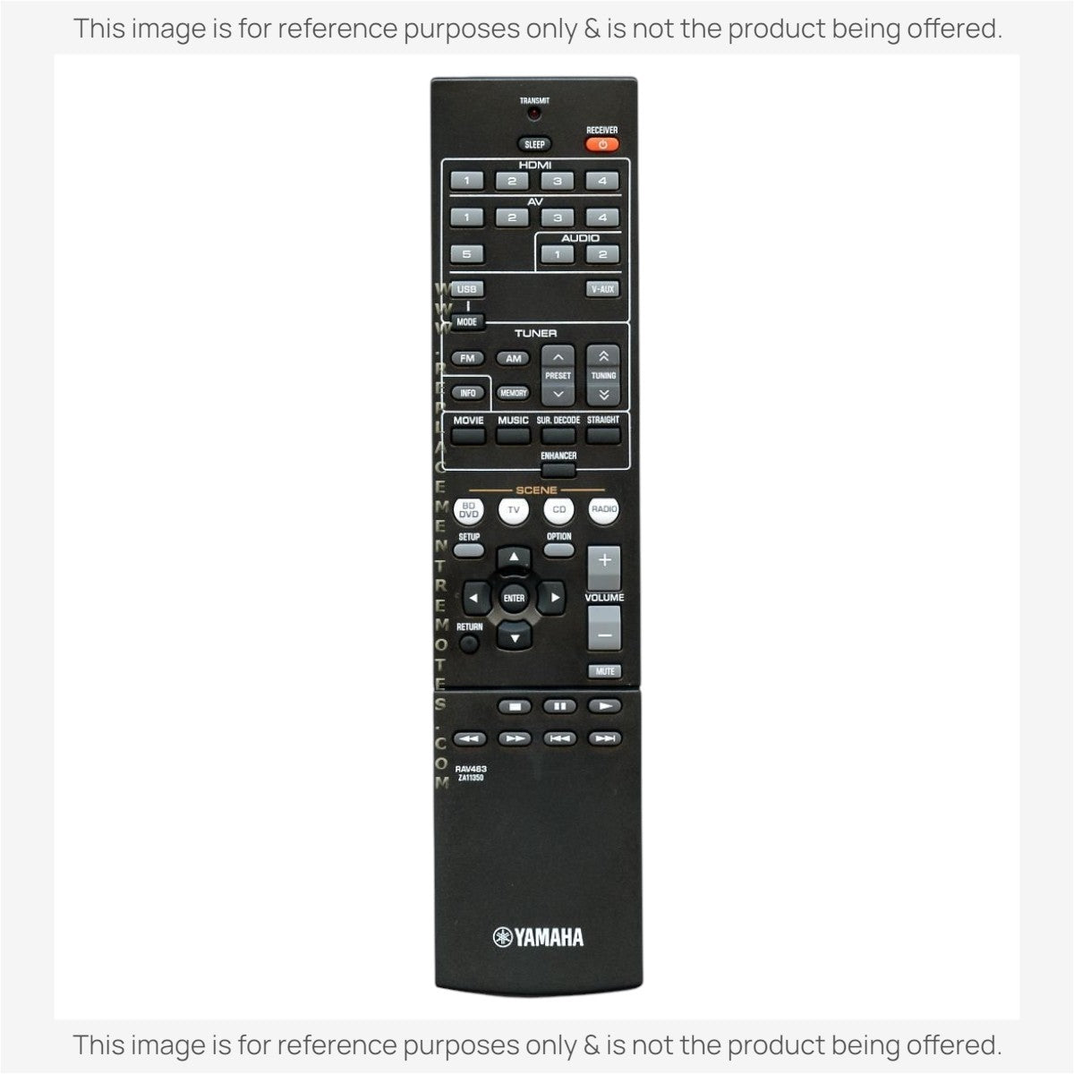 Anderic black replacement remote control for Yamaha AV receivers with input, volume, and menu navigation buttons.