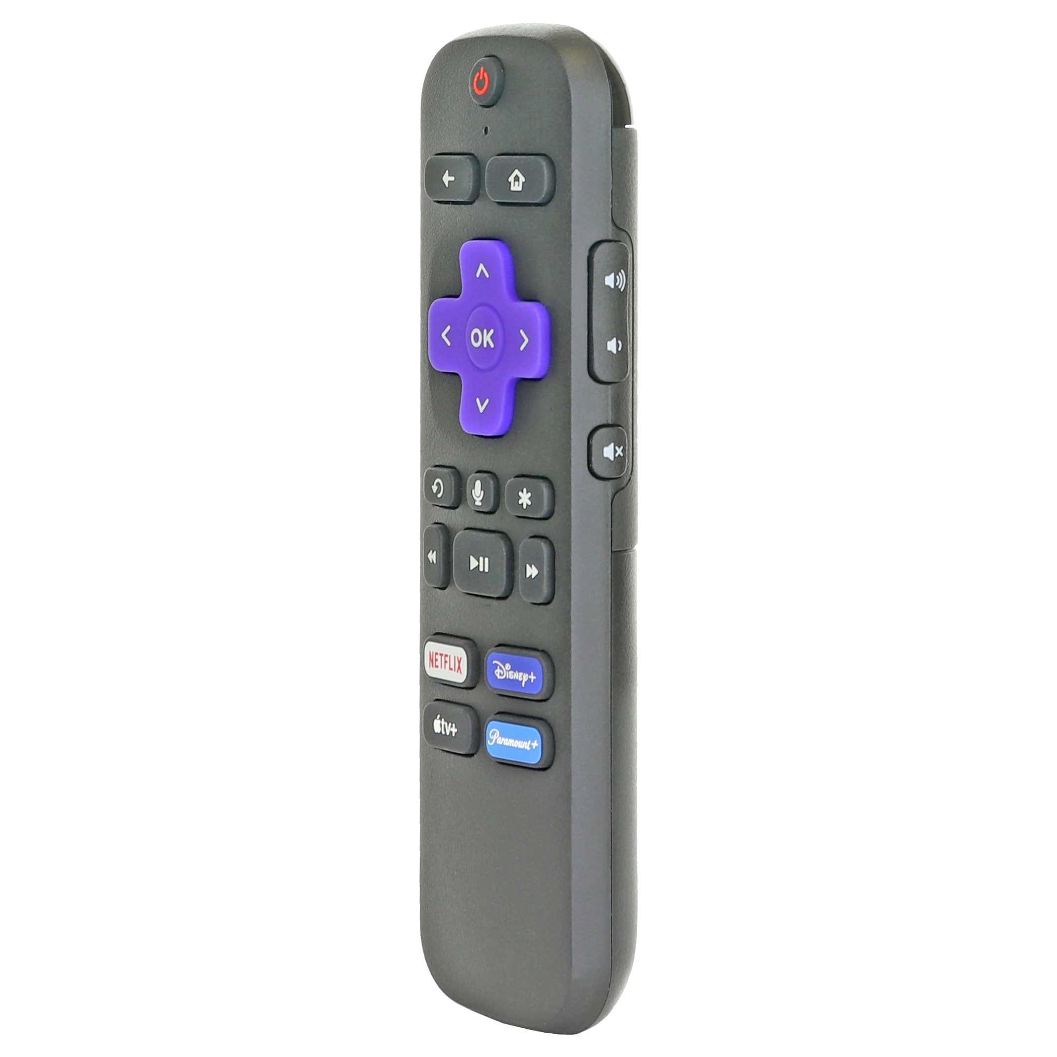 The stylish Anderic RC-FA5 Universal remote for Roku Streaming Stick, StreamBar, and TV features a black design with a purple navigation pad and essential buttons. It easily manages streaming services like Netflix and Disney+ to elevate your viewing experience.
