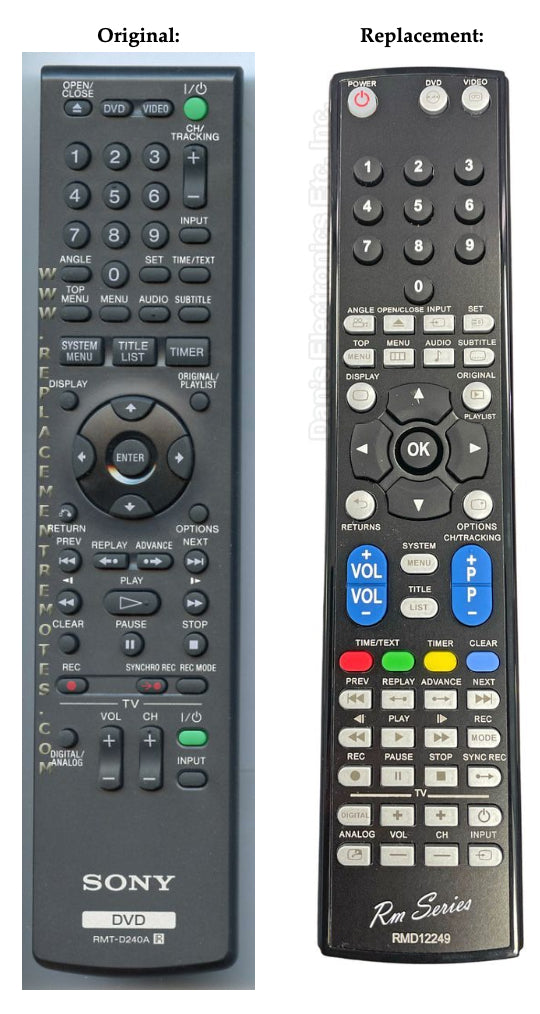 Anderic RMTD240A for Sony DVD & DVD/VCR COMBO - Remote Control - RMC12249
