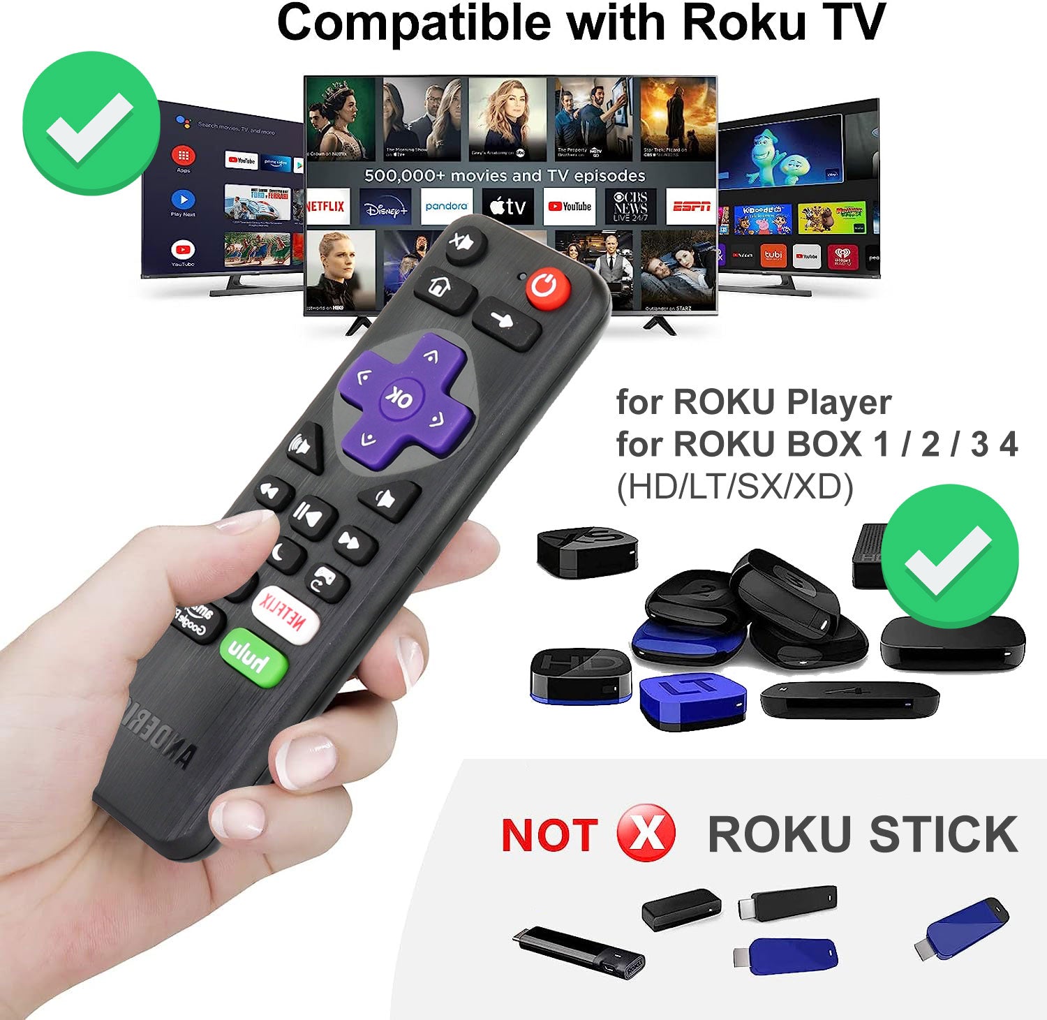 Anderic for Roku Streaming Players and Roku Enhanced TVs 1-Device Remote Control | No programming | IR | Netflix | Sling | Hulu | Amazon - RRST01.2