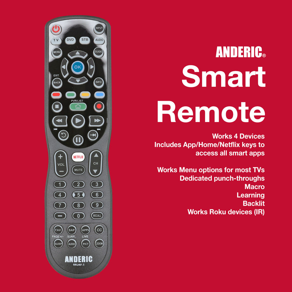 Anderic RRU401.7 4-Device Universal Remote Control with Backlight, Mac
