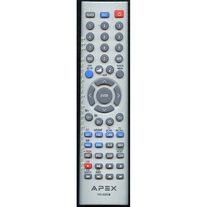 Apex TVD2025 TV/VCR/DVD Remote Control