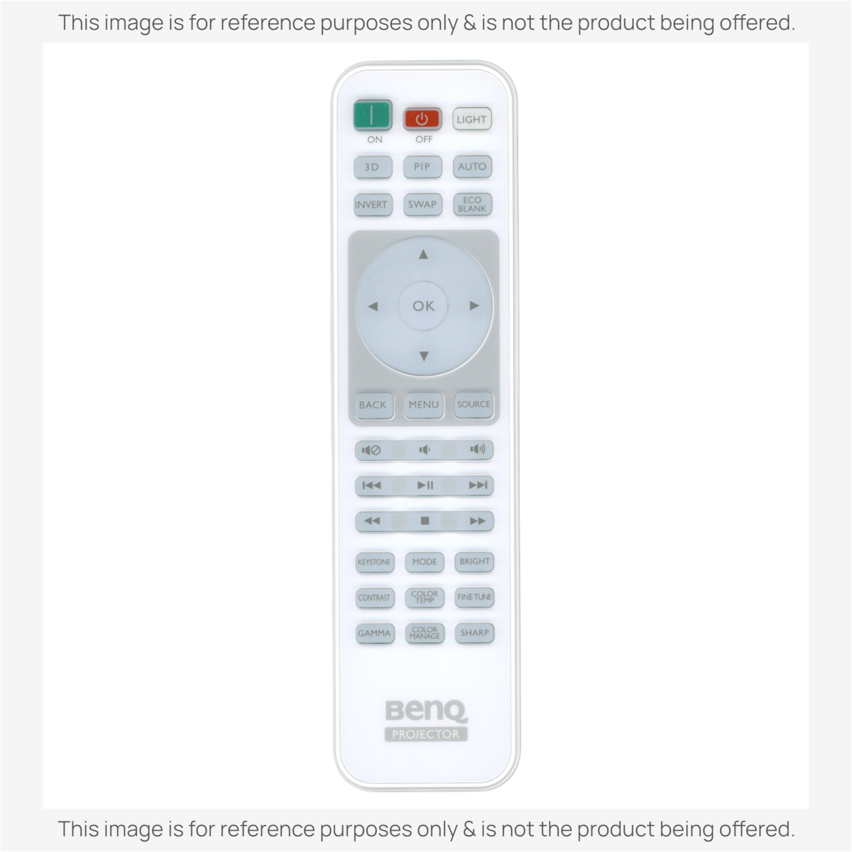 Anderic backlit remote control for BenQ projectors with white casing and clearly labeled function buttons