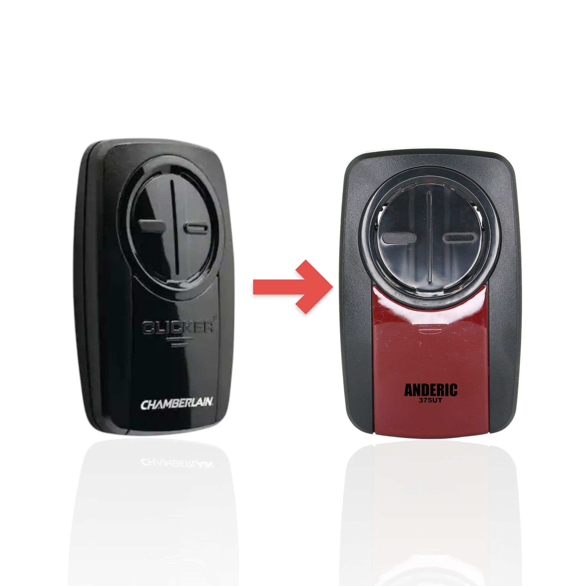 Anderic Substitute for Chamberlain KLIK5U-BK2 Universal Clicker with Learn button Garage Door Opener Remote Control [375UT-2button]