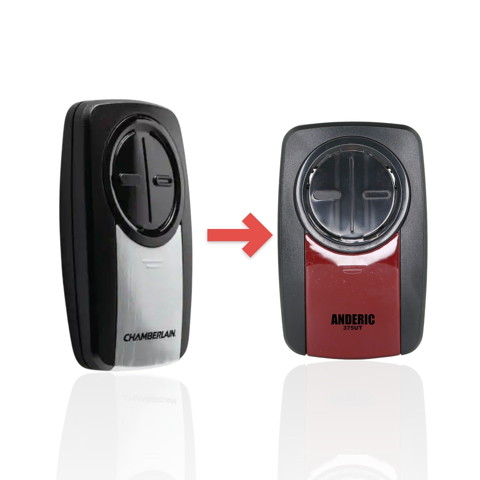 Anderic Substitute for Chamberlain KLIK5U-SS Universal Clicker with Learn button Garage Door Opener Remote Control [375UT-2button]