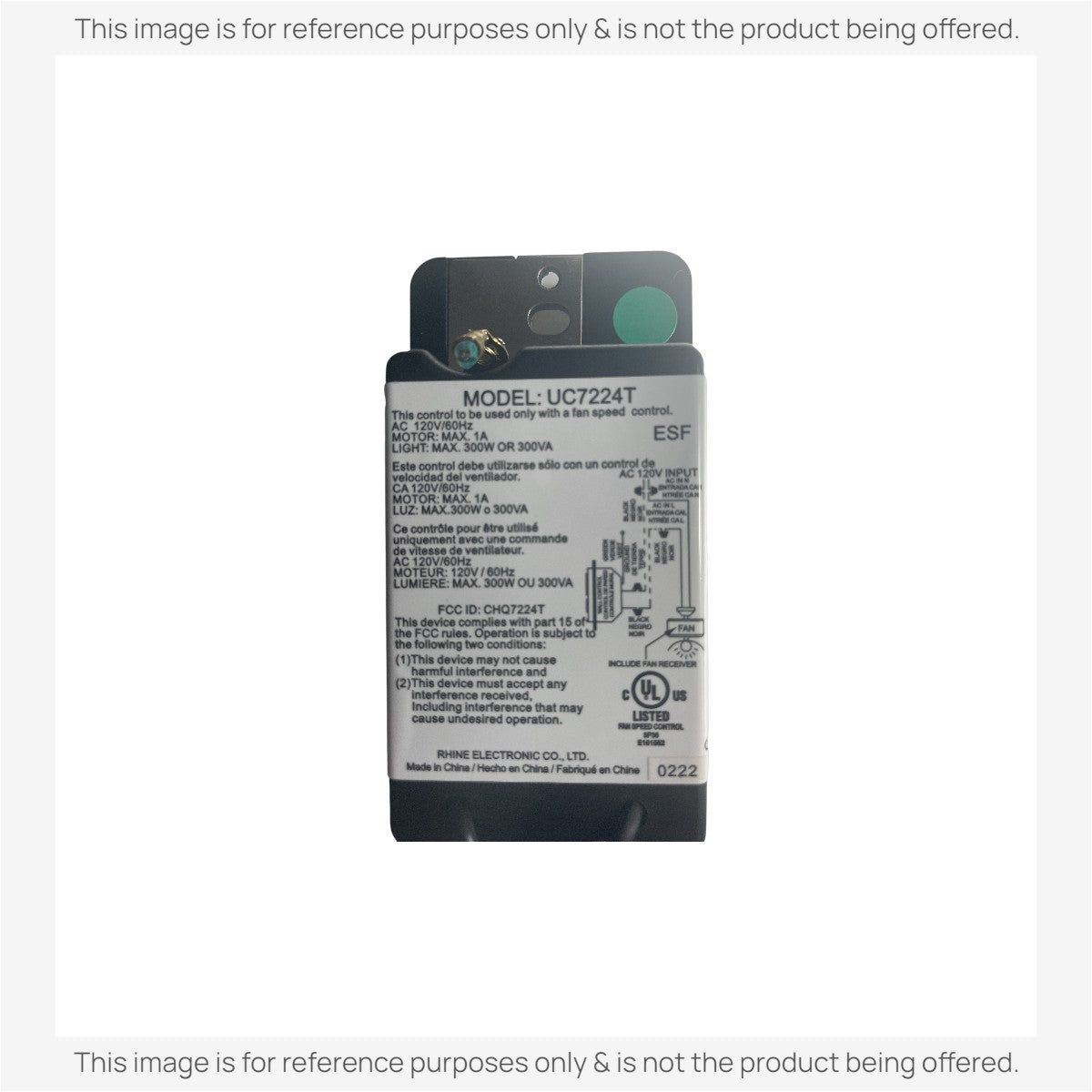 Substitute for Craftmade UC7224T/CHQ7224T WIRED Ceiling Fan Remote Control [UNVWALLKIT001]