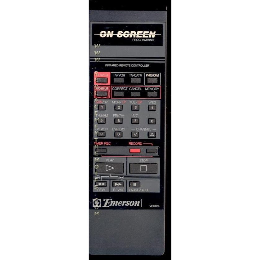 Emerson VCR874 VCR Remote Control