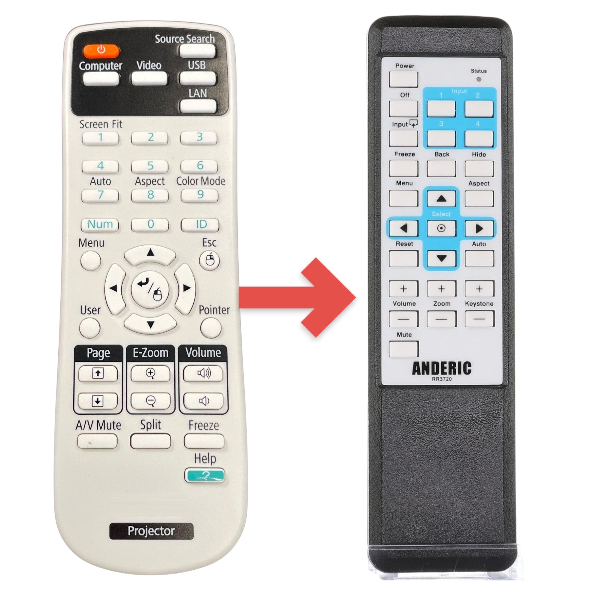 Télécommande de remplacement pour projecteur Epson 1566064 [RR3720]
