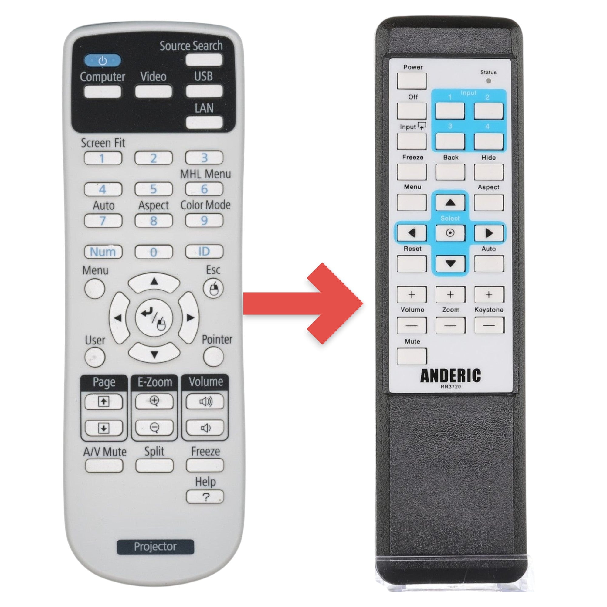 Anderic Substitute for Epson 2155721 Projector Remote Control - 215572100 [RR3720]