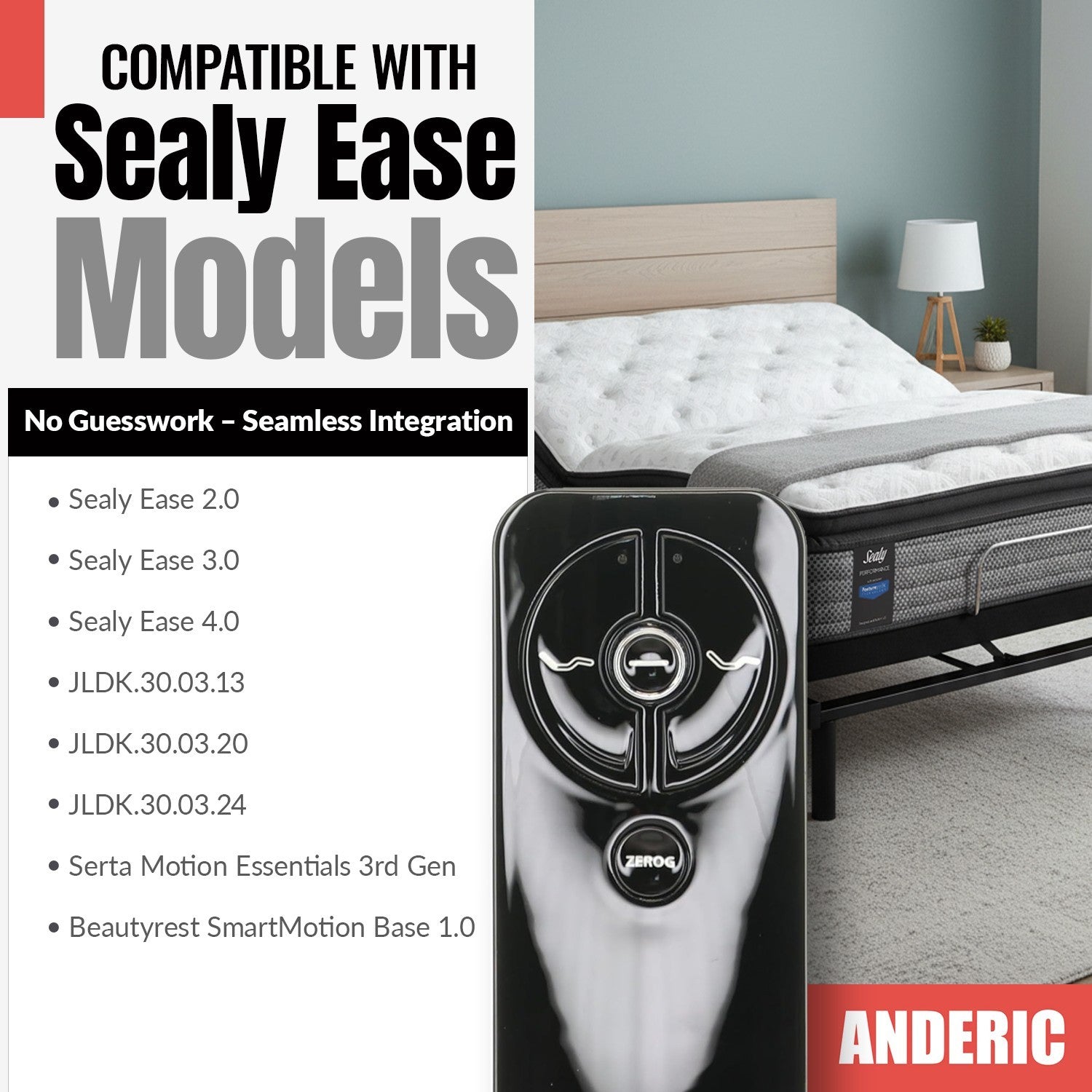 Télécommande pour lit réglable Sealy RF368B EASE BLACK ERGO - JLDK.30.03.13