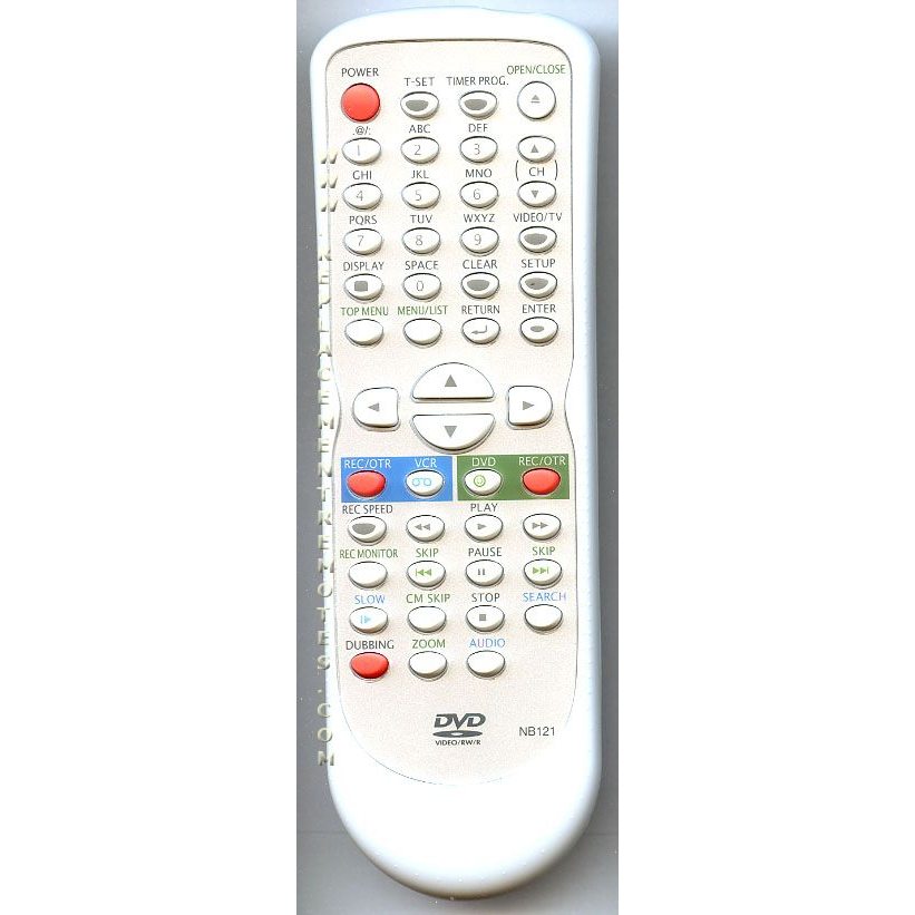 Funai NB121 DVD/VCR Combo Remote Control (NB121UD) with labeled buttons for numbers, navigation, playback, and functions. Also compatible with select SYLVANIA models such as CWR20V5.