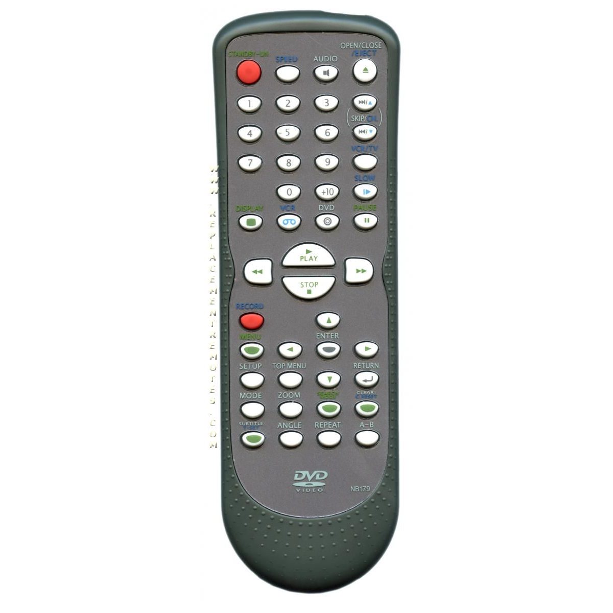 The Magnavox NB179UD DVD Player/VCR Recorder Remote Control features multiple buttons for DVD, TV, and audio functions, including play, stop, menu, and volume controls.