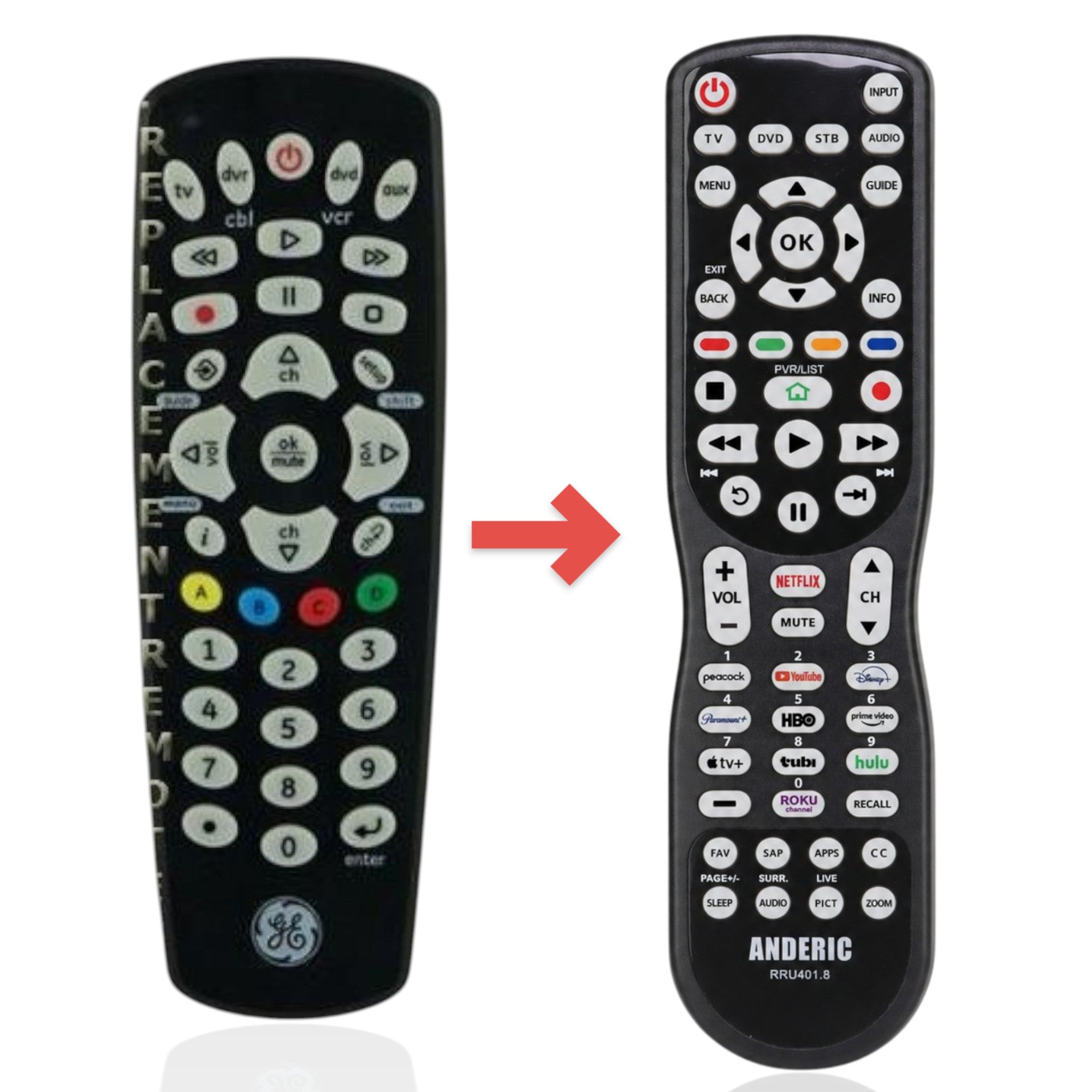 Anderic Substitute for GE 25039 4-Device Universal Remote Control [RRU401]