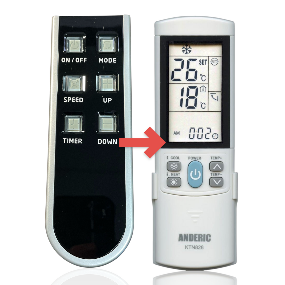 Anderic KTN828 replacement remote control for GE air conditioners with black panel and six white function buttons