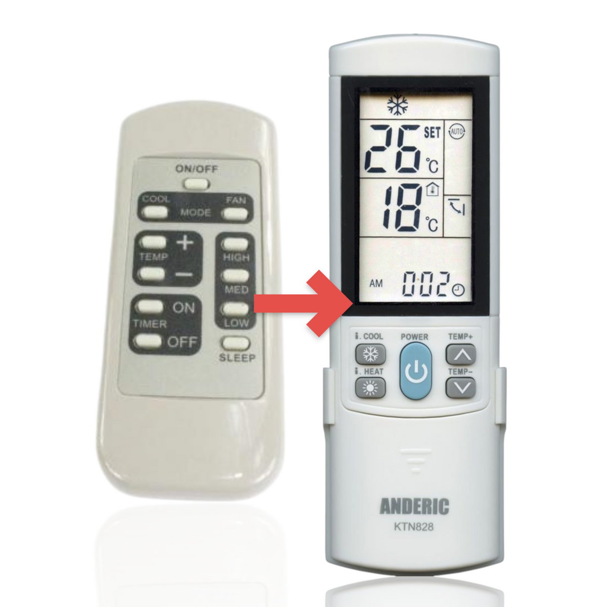 Anderic replacement remote control for GE air conditioners featuring a beige plastic body and black button panel