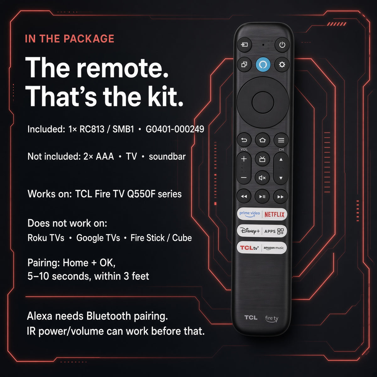 TCL RC813 CMB1 Control Remoto Amazon Alexa Fire TV | Q550F | Voz - G0401-000249