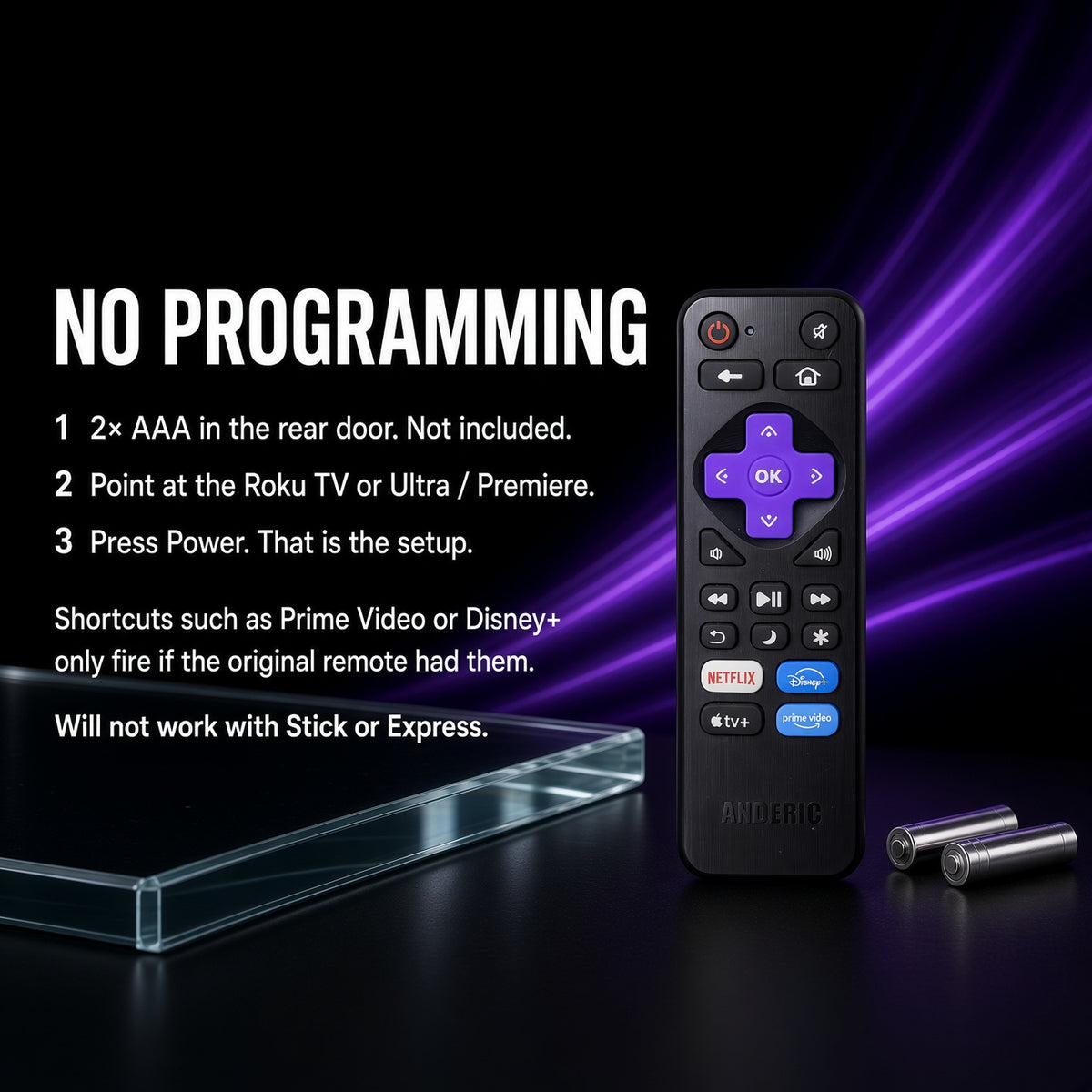 Anderic RRLF26 (No Programming Needed) Replacement Remote Control for most Roku TVs such as ONN, Hisense, Philips, TCL, Hiro
