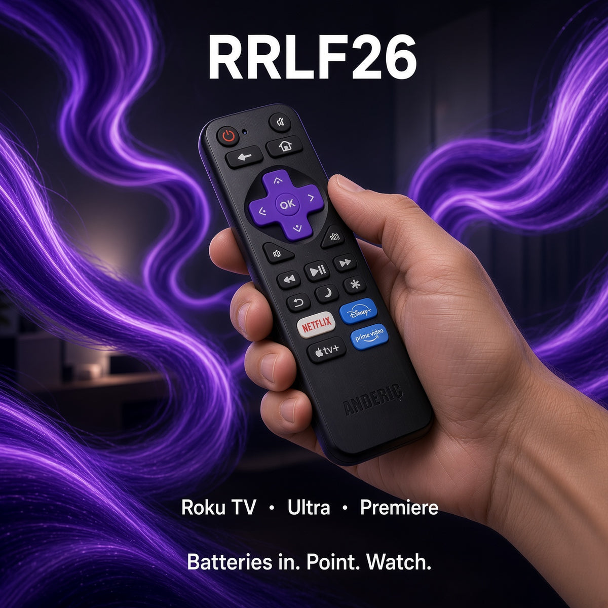 Anderic RRLF26 (No Programming Needed) Replacement Remote Control for most Roku TVs such as ONN, Hisense, Philips, TCL, Hiro