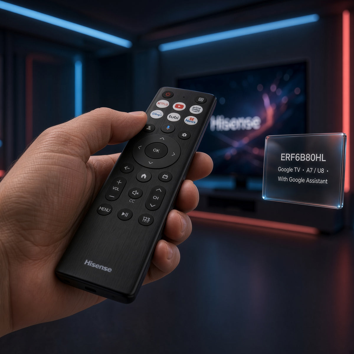 Télécommande vocale Google Hisense ERF6B80HL | RF585A-T1-03 | Série A7 | Série U8 - ERF6B80HL