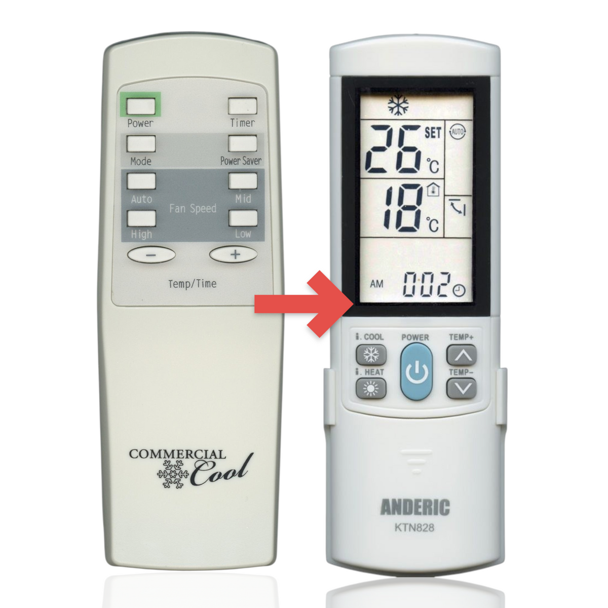Anderic replacement remote control for Commercial Cool air conditioners with grey finish and backlit LCD display