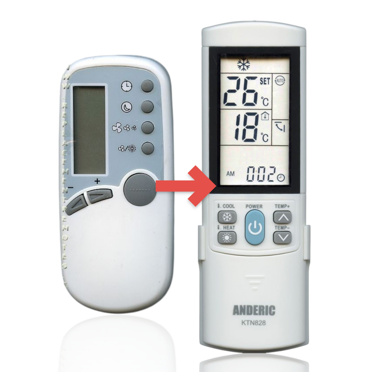 Anderic KTN828 universal air conditioner remote control with backlit LCD screen and simple function buttons