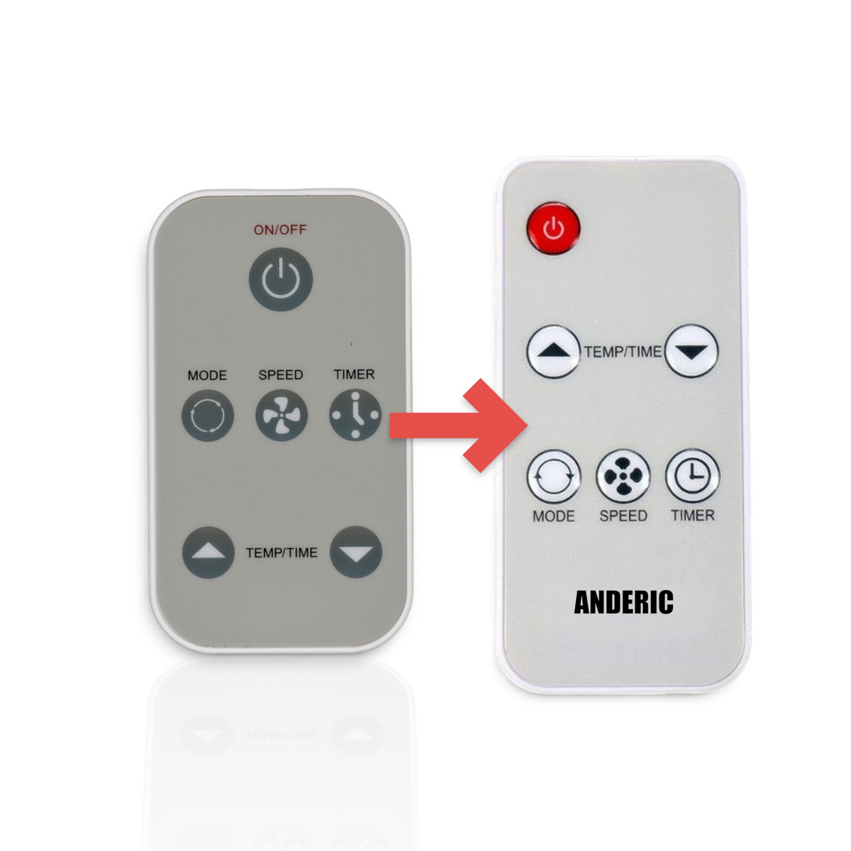 Anderic substitute remote control for Haier air conditioners featuring a grey interface with essential function buttons