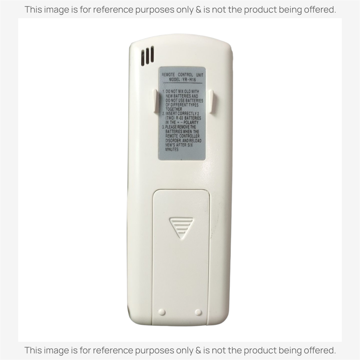 Anderic replacement remote control for Haier YRH16 air conditioner, white plastic back view with battery compartment