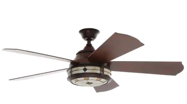 Ventilateur de plafond Hampton Bay Savona Tiffany 52 po à DEL en bronze patiné