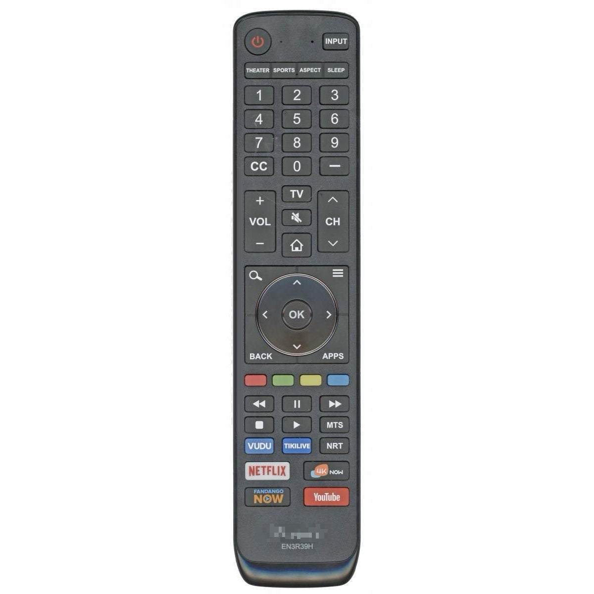 Hisense EN3R39H 2018 Smart TV Remote Control | Vudu | TikiLive | Netflix | 4KNow | Fandango | YouTube - EN3R39H