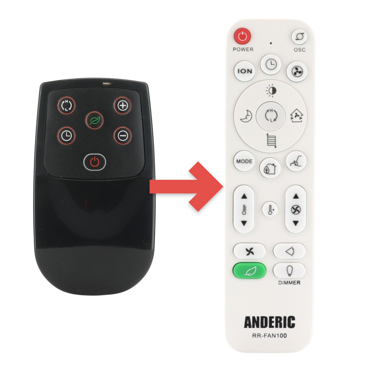 Anderic replacement remote control for Lasko space heaters and fans with black finish and intuitive button layout