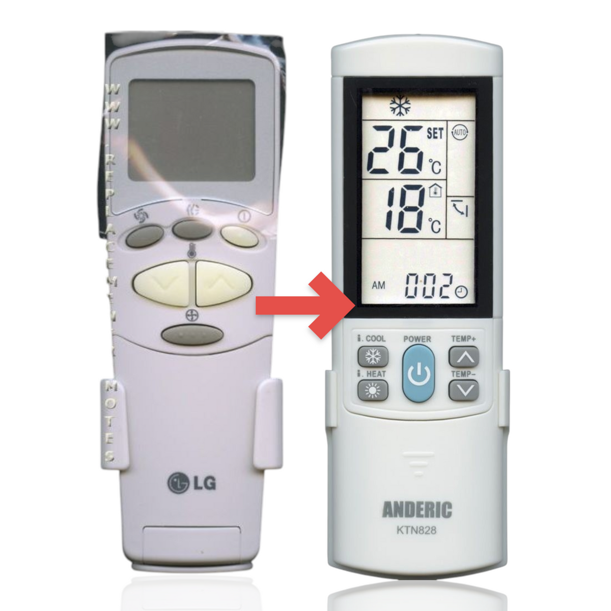 Anderic KTN828 white air conditioner remote control with backlit LCD display and wall mount bracket