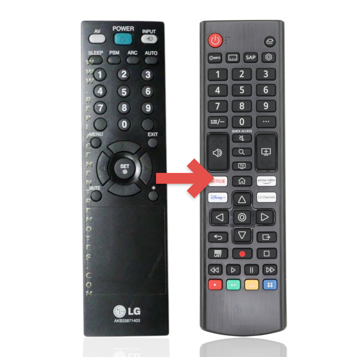 Anderic black infrared replacement remote control for LG TVs featuring numeric keypad and menu navigation buttons.