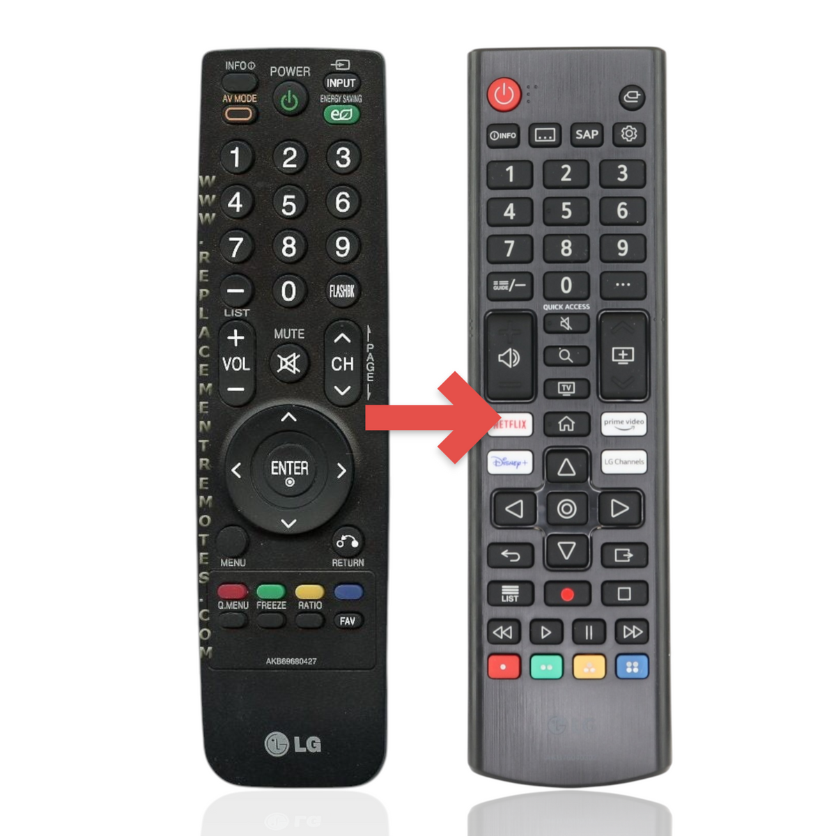 Anderic replacement infrared remote control for LG Smart TVs with dedicated streaming service shortcut buttons.