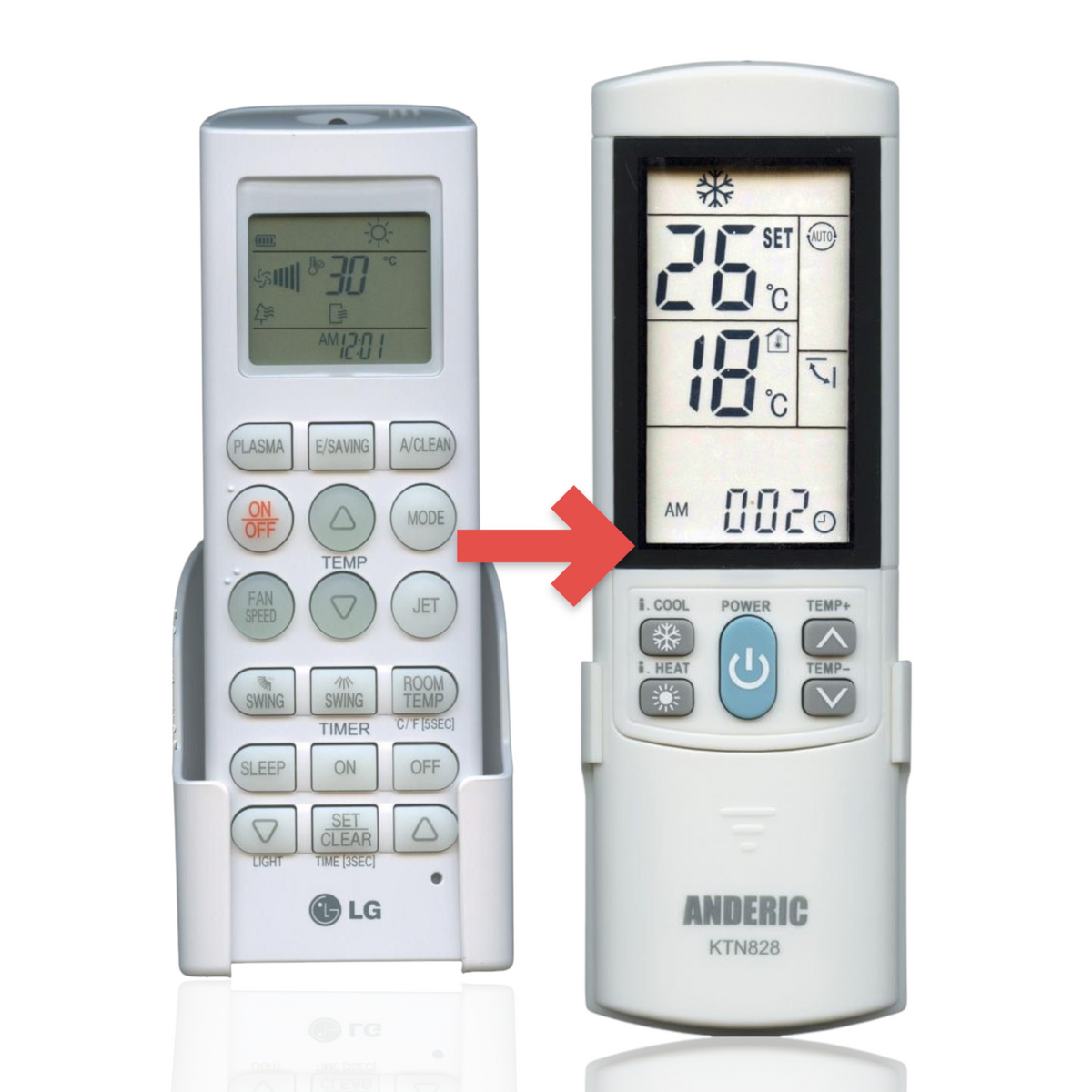 Anderic replacement remote control for LG air conditioners with backlit LCD display and included wall mount bracket.