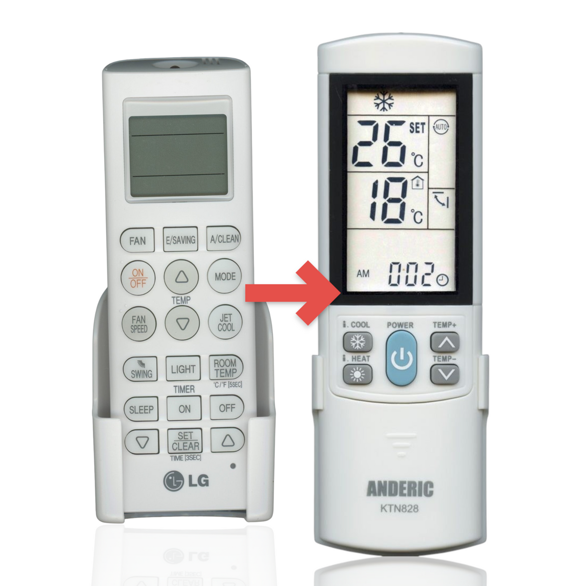 Anderic white universal air conditioner remote control with backlit LCD display and wall mount holder